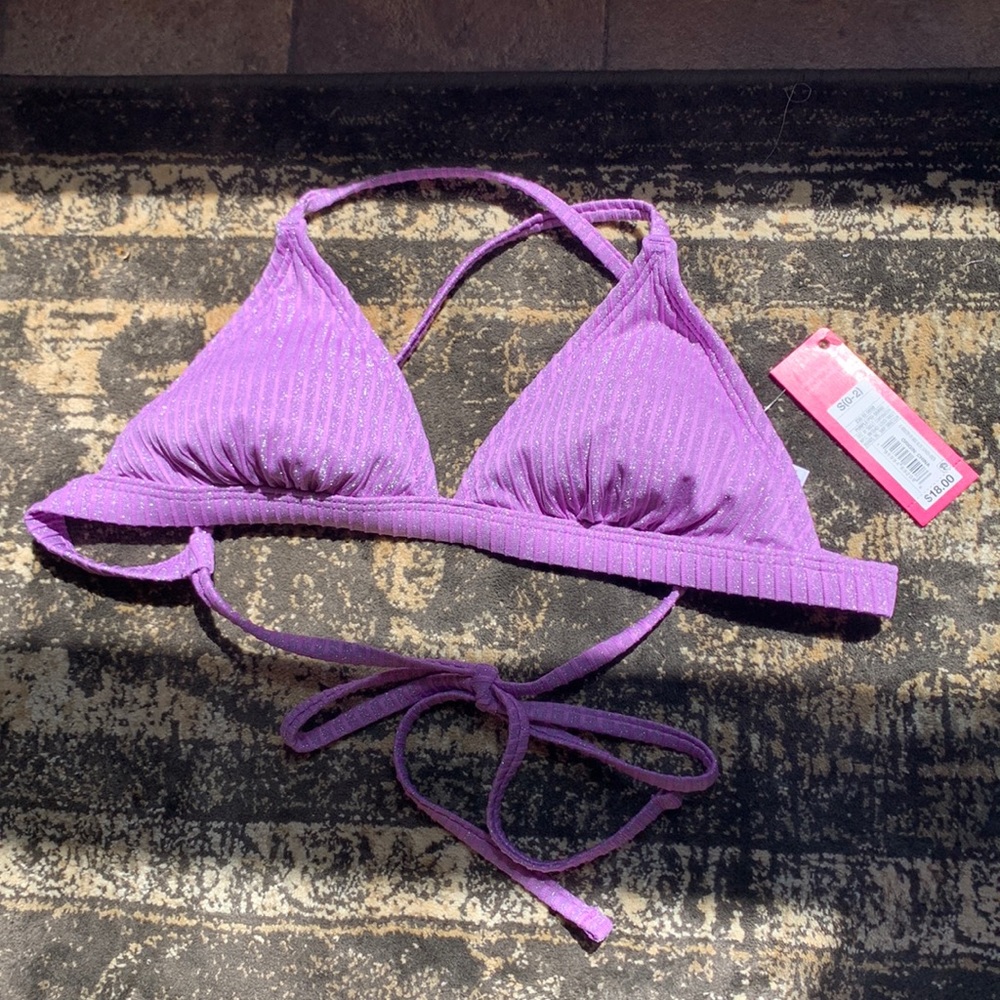 target purple triangle metallic swimsuit top sz s